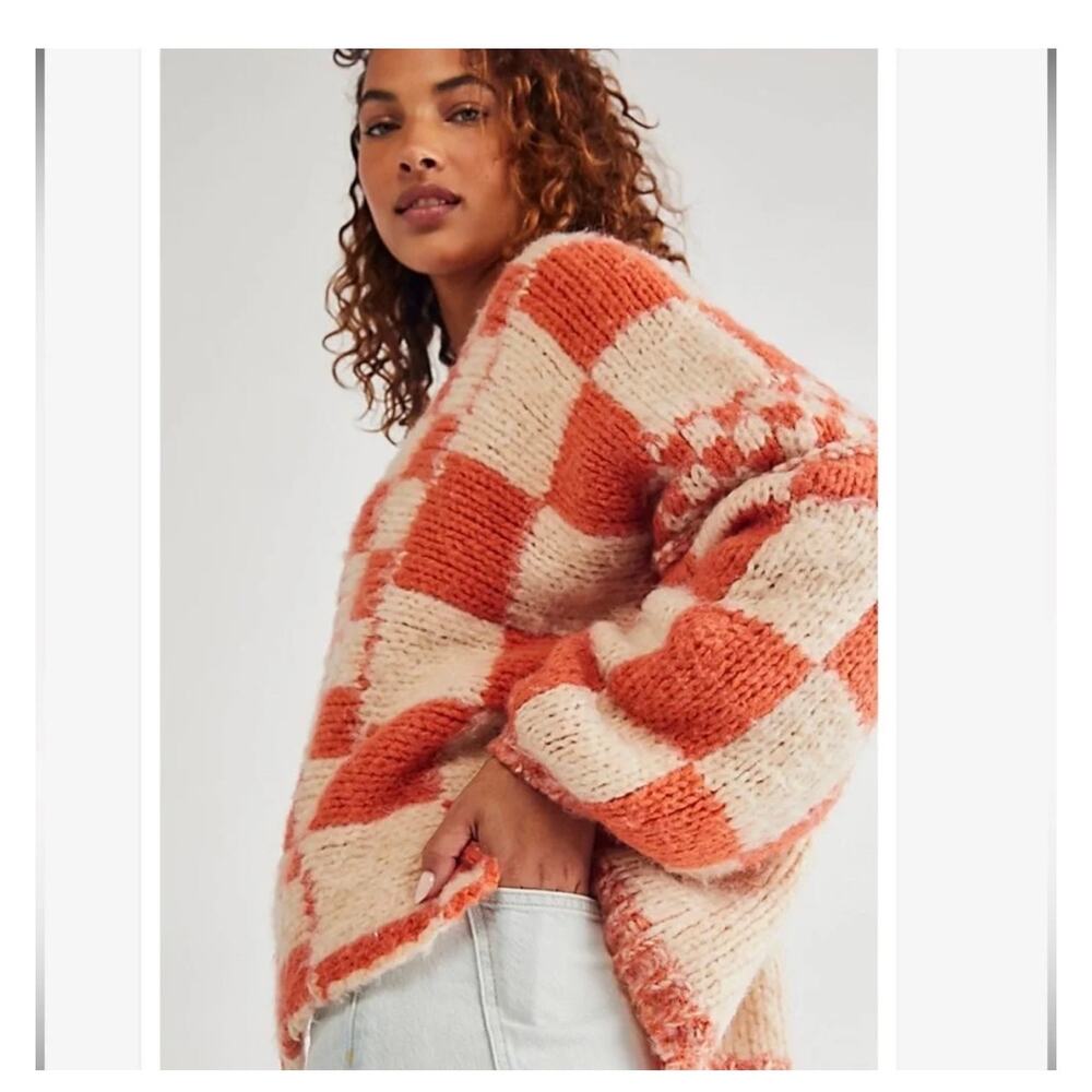 Free People Aldrin Cardi Oversized Fuzzy Sweater Orangesicle Combo XS/S - Picture 12 of 13